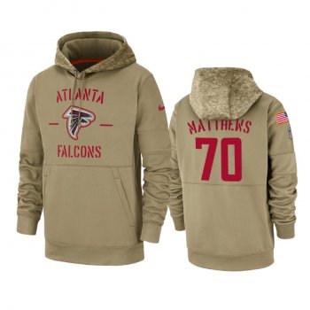 Atlanta Falcons Jake Matthews Tan 2019 Salute to Service Sideline Therma Pullover Hoodie