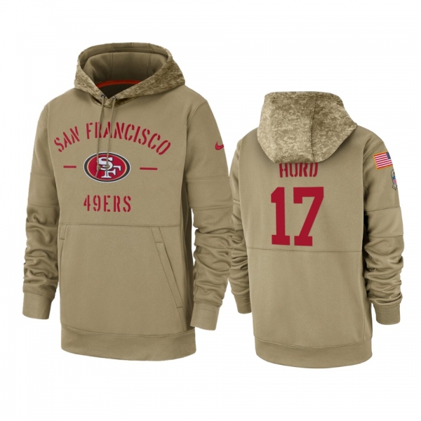 San Francisco 49ers Jalen Hurd Tan 2019 Salute to Service Sideline Therma Pullover Hoodie