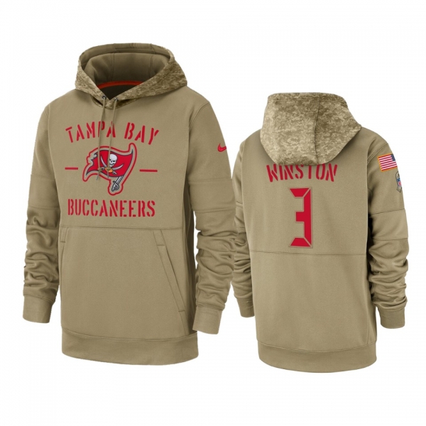 Tampa Bay Buccaneers Jameis Winston Tan 2019 Salute to Service Sideline Therma Pullover Hoodie