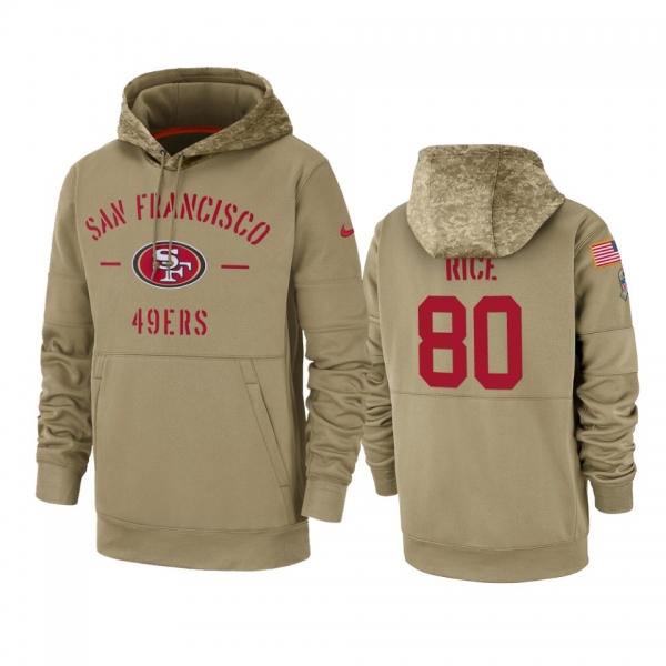 San Francisco 49ers Jerry Rice Tan 2019 Salute to Service Sideline Therma Pullover Hoodie