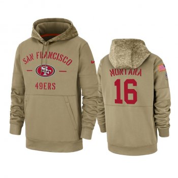 San Francisco 49ers Joe Montana Tan 2019 Salute to Service Sideline Therma Pullover Hoodie