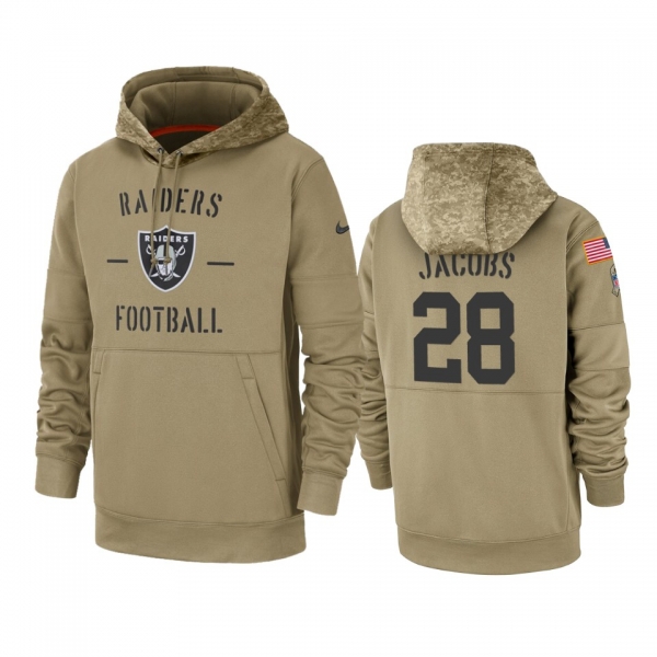 Oakland Raiders Josh Jacobs Tan 2019 Salute to Service Sideline Therma Pullover Hoodie