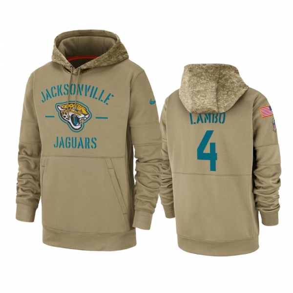 Jacksonville Jaguars Josh Lambo Tan 2019 Salute to Service Sideline Therma Pullover Hoodie