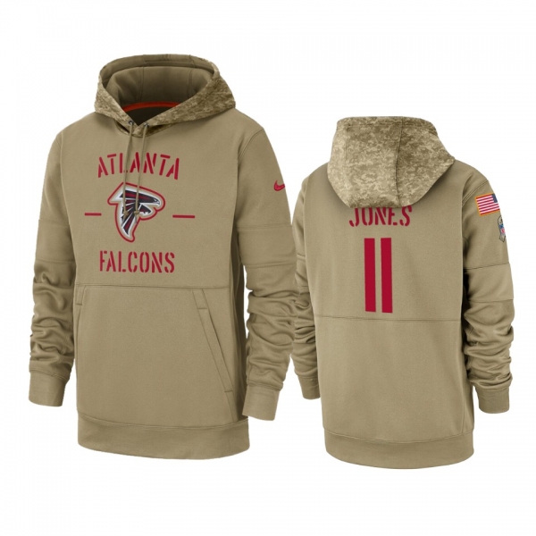 Atlanta Falcons Julio Jones Tan 2019 Salute to Service Sideline Therma Pullover Hoodie