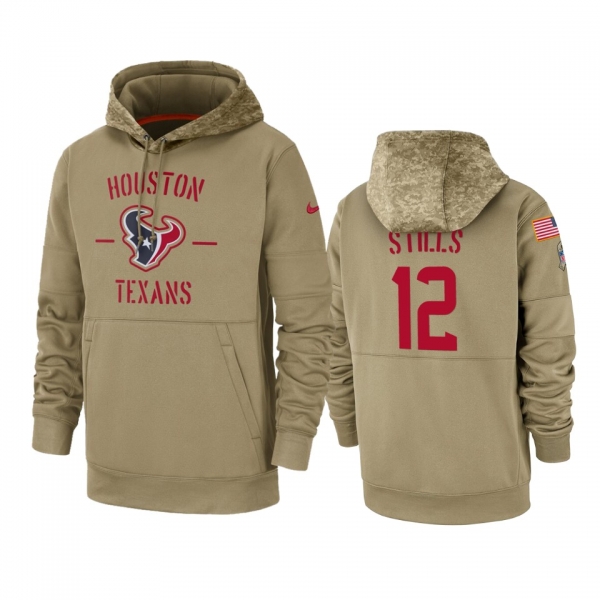 Houston Texans Kenny Stills Tan 2019 Salute to Service Sideline Therma Pullover Hoodie