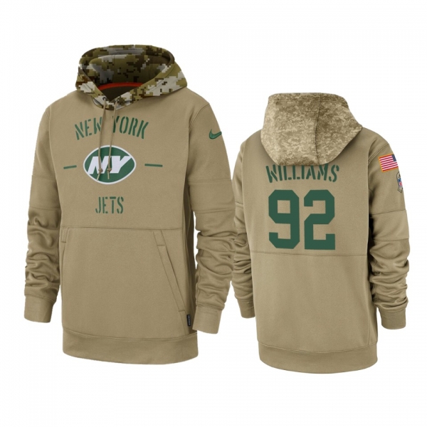 New York Jets Leonard Williams Tan 2019 Salute to Service Sideline Therma Pullover Hoodie