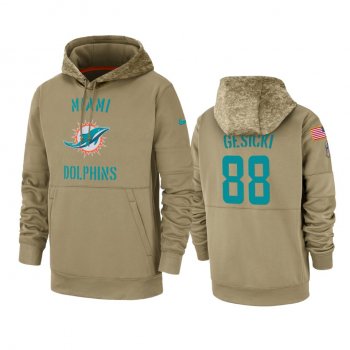 Miami Dolphins Mike Gesicki Tan 2019 Salute to Service Sideline Therma Pullover Hoodie