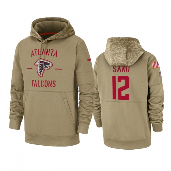 Atlanta Falcons Mohamed Sanu Tan 2019 Salute to Service Sideline Therma Pullover Hoodie