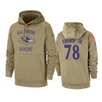 Baltimore Ravens Orlando Brown Jr Tan 2019 Salute to Service Sideline Therma Pullover Hoodie