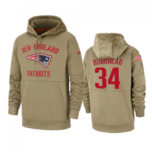 New England Patriots Rex Burkhead Tan 2019 Salute to Service Sideline Therma Pullover Hoodie