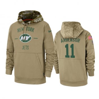 New York Jets Robby Anderson Tan 2019 Salute to Service Sideline Therma Pullover Hoodie