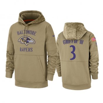 Baltimore Ravens Robert Griffin III Tan 2019 Salute to Service Sideline Therma Pullover Hoodie