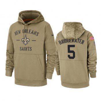 New Orleans Saints Teddy Bridgewater Tan 2019 Salute to Service Sideline Therma Pullover Hoodie