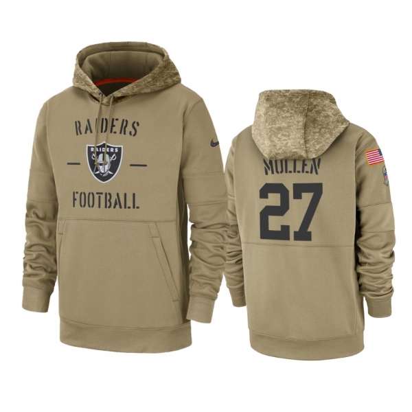 Oakland Raiders Trayvon Mullen Tan 2019 Salute to Service Sideline Therma Pullover Hoodie