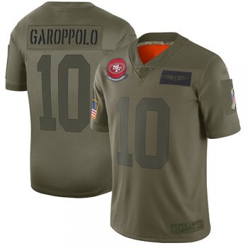 Youth 49ers #10 Jimmy Garoppolo Camo Stitched Football Limited 2019 Salute to Service Jersey