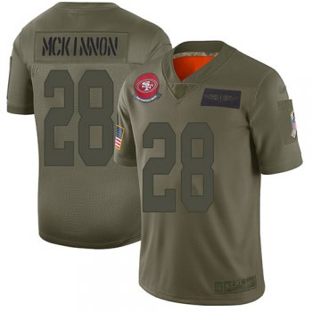 Youth 49ers #28 Jerick McKinnon Camo Stitched Football Limited 2019 Salute to Service Jersey