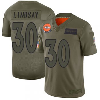 Youth Broncos #30 Phillip Lindsay Camo Stitched Football Limited 2019 Salute to Service Jersey