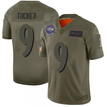 Youth Ravens #9 Justin Tucker Camo Stitched Football Limited 2019 Salute to Service Jersey