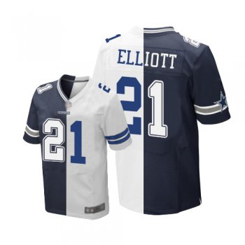 Elite Navy Blue/White Men's Ezekiel Elliott Jersey - Football #21 Dallas Cowboys Split Fashion