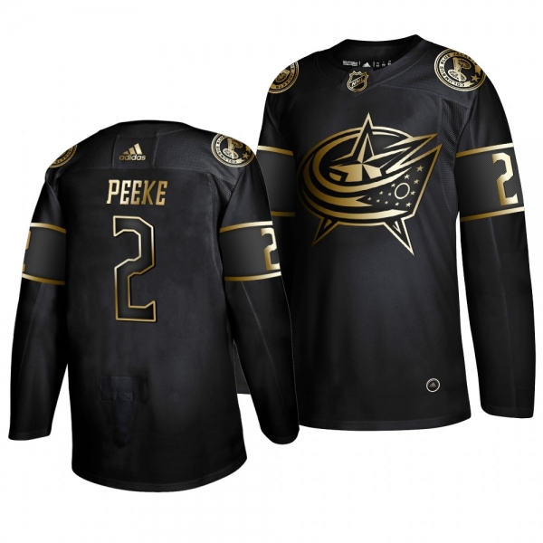 Men's Black Golden Edition Authentic Adidas Jersey Columbus Blue Jackets #2 Andrew Peeke