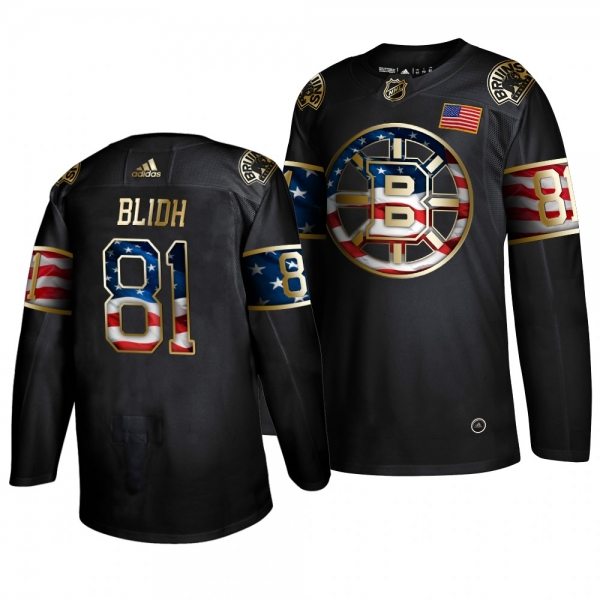 Men's Boston Bruins Anton Blidh Black Golden Edition Adidas Independence Day Jersey