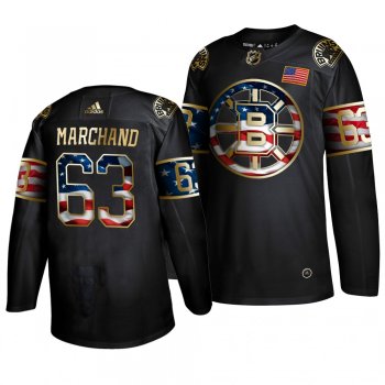 Men's Boston Bruins Brad Marchand Black Golden Edition Adidas Independence Day Jersey