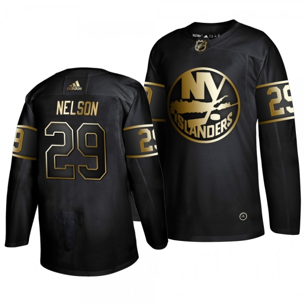 Men's New York Islanders #29 Brock Nelson Golden Edition Authentic Adidas Jersey Black