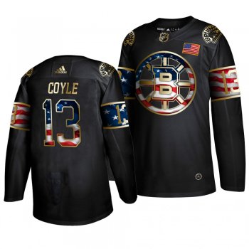 Men's Boston Bruins Charlie Coyle Black Golden Edition Adidas Independence Day Jersey