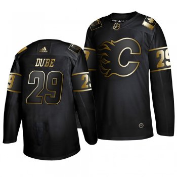 Men's Calgary Flames #29 Dillon Dube 2019 Golden Edition Authentic Adidas Black Jersey