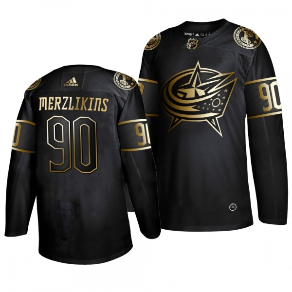 Men's Columbus Blue Jackets #90 Elvis Merzlikins 2019 Golden Edition Authentic Adidas Black Jersey