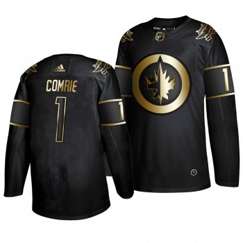 Men's #1 Eric Comrie Winnipeg Jets 2019 Golden Edition Authentic Adidas Black Jersey