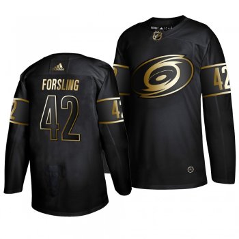 Men's #42 Gustav Forsling Carolina Hurricanes Black Authentic Adidas Golden Edition Jersey