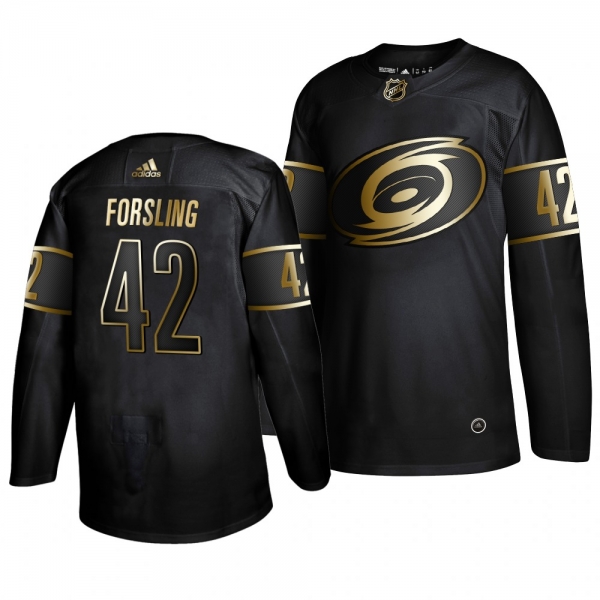 Men's #42 Gustav Forsling Carolina Hurricanes Black Authentic Adidas Golden Edition Jersey