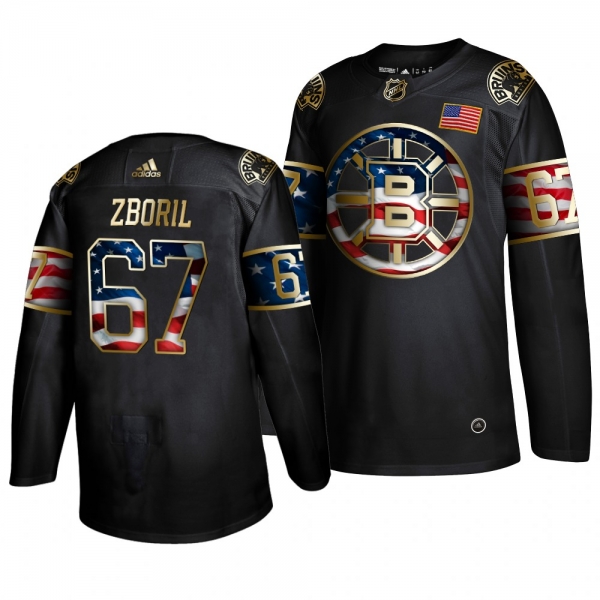 Men's Boston Bruins Jakub Zboril Black Golden Edition Adidas Independence Day Jersey