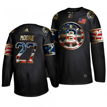 Men's Boston Bruins John Moore Black Golden Edition Adidas Independence Day Jersey