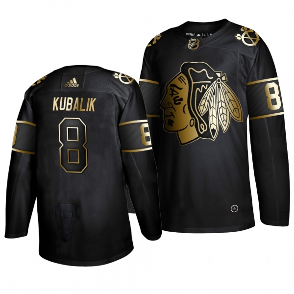 Men's Chicago Blackhawks Dominik Kubalik Black Authentic Adidas Golden Edition Jersey