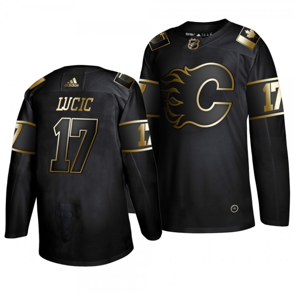 Men's Calgary Flames Milan Lucic Black Authentic Adidas Golden Edition Jersey