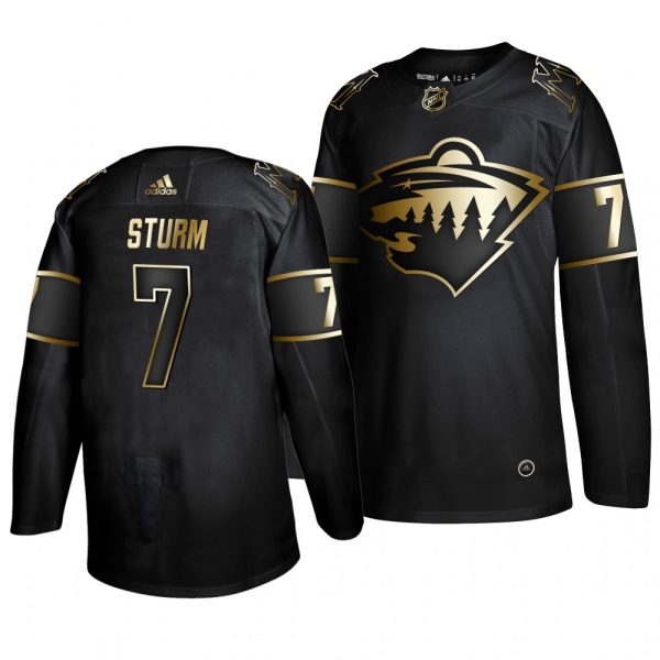 Men's Black Golden Edition Authentic Adidas Jersey Minnesota Wild #7 Nico Sturm