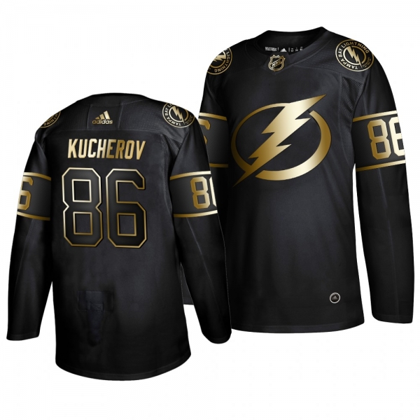 Men's Tampa Bay Lightning #86 Nikita Kucherov Golden Edition Authentic Adidas Jersey Black