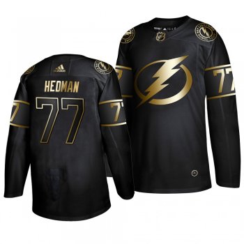 Men's Tampa Bay Lightning #77 Victor Hedman Golden Edition Authentic Adidas Jersey Black