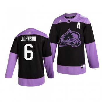 Colorado Avalanche Erik Johnson #6 Black Hockey Fights Cancer Practice Jersey