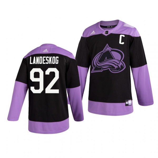 Colorado Avalanche Gabriel Landeskog #92 Black Hockey Fights Cancer Practice Jersey