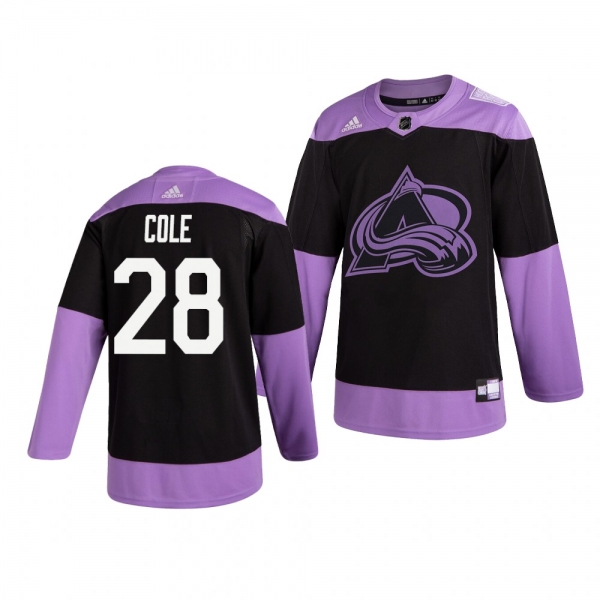 Colorado Avalanche Ian Cole #28 Black Hockey Fights Cancer Practice Jersey