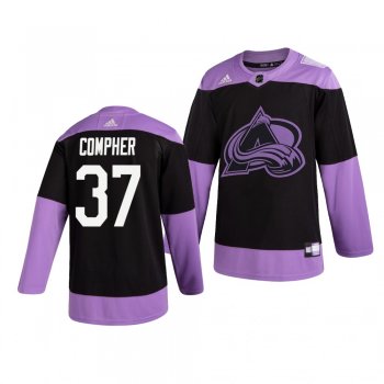 Colorado Avalanche J. T. Compher #37 Black Hockey Fights Cancer Practice Jersey