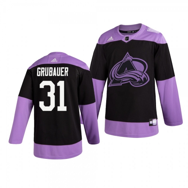 Colorado Avalanche Philipp Grubauer #31 Black Hockey Fights Cancer Practice Jersey