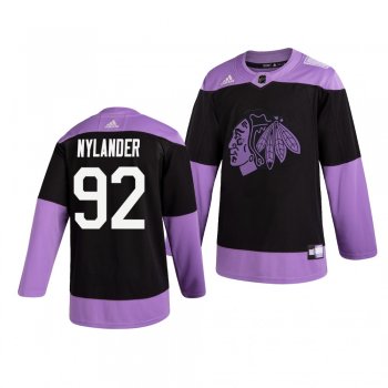 Chicago Blackhawks Alexander Nylander #92 Black Hockey Fights Cancer Practice Jersey