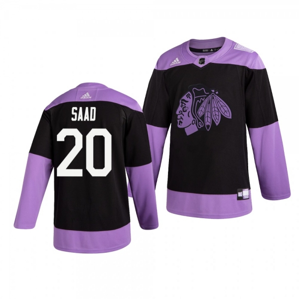 Chicago Blackhawks Brandon Saad #20 Black Hockey Fights Cancer Practice Jersey