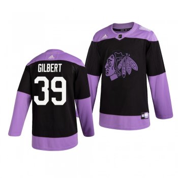 Chicago Blackhawks Dennis Gilbert #39 Black Hockey Fights Cancer Practice Jersey