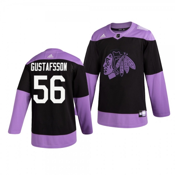 Chicago Blackhawks Erik Gustafsson #56 Black Hockey Fights Cancer Practice Jersey