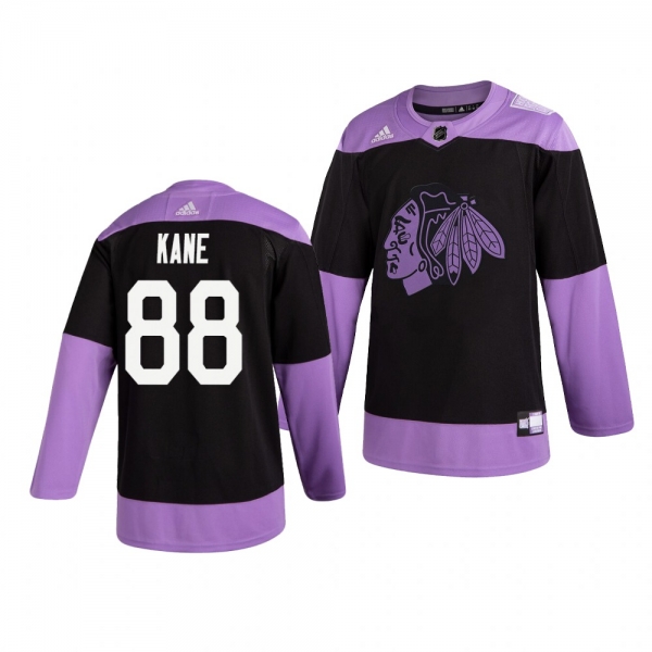 Chicago Blackhawks Patrick Kane #88 Black Hockey Fights Cancer Practice Jersey